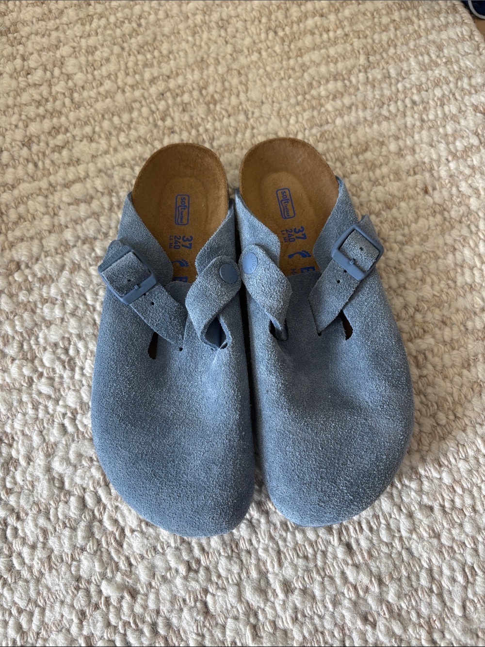 Birkenstock Suede Slip-On Sandals in Light Blue never worn
